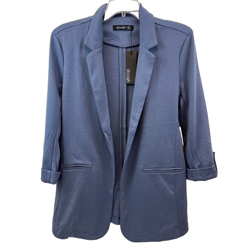 Stoosh Women's Jacket Size S NWT Slate Blue Roll Tab Sleeves Pockets Lightweight